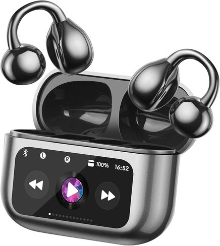 مشبك أذن مفتوح للغاية على سماعات الأذن، شاشة ملونة تعمل باللمس الذكية، سماعات رأس بلوتوث لاسلكية مفتوحة الأذن، سماعات أذن رياضية خفيفة الوزن ومريحة، ميكروفون مدمج IPX7، سماعات مقاومة للماء للجري واللياقة البدنية باللون الأسود in Kuwait