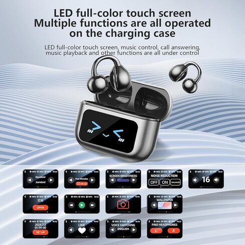 مشبك أذن مفتوح للغاية على سماعات الأذن، شاشة ملونة تعمل باللمس الذكية، سماعات رأس بلوتوث لاسلكية مفتوحة الأذن، سماعات أذن رياضية خفيفة الوزن ومريحة، ميكروفون مدمج IPX7، سماعات مقاومة للماء للجري واللياقة البدنية باللون الأسود in Kuwait