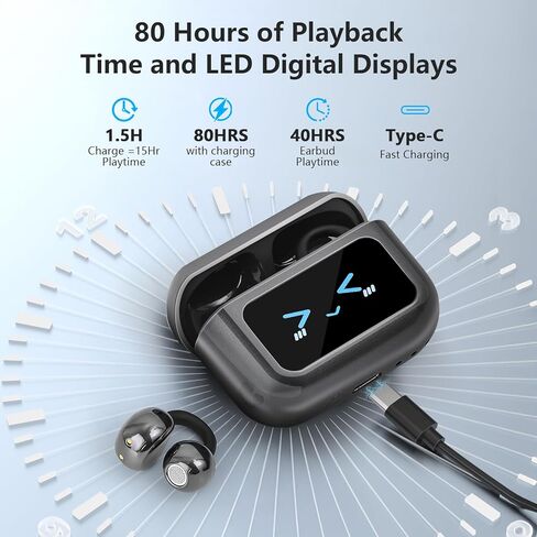 مشبك أذن مفتوح للغاية على سماعات الأذن، شاشة ملونة تعمل باللمس الذكية، سماعات رأس بلوتوث لاسلكية مفتوحة الأذن، سماعات أذن رياضية خفيفة الوزن ومريحة، ميكروفون مدمج IPX7، سماعات مقاومة للماء للجري واللياقة البدنية باللون الأسود in Kuwait