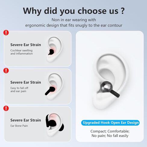 مشبك أذن مفتوح للغاية على سماعات الأذن، شاشة ملونة تعمل باللمس الذكية، سماعات رأس بلوتوث لاسلكية مفتوحة الأذن، سماعات أذن رياضية خفيفة الوزن ومريحة، ميكروفون مدمج IPX7، سماعات مقاومة للماء للجري واللياقة البدنية باللون الأسود in Kuwait
