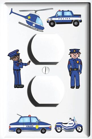 Police Triple Rocker Light Switch Plate Covers/Police Men, Trucks, Cars, Helicopter, and Motorcycle Children's Room Wall Decor (Triple Rocker Cover) in Saudi Arabia