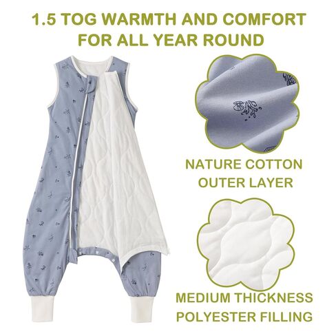 Super Soft 1.5 TOG Sleep Sack with Legs, 100% Organic Cotton Warm Comfy All Season Toddler Sleep Sack with Feet, Ocean, Size M in Saudi Arabia