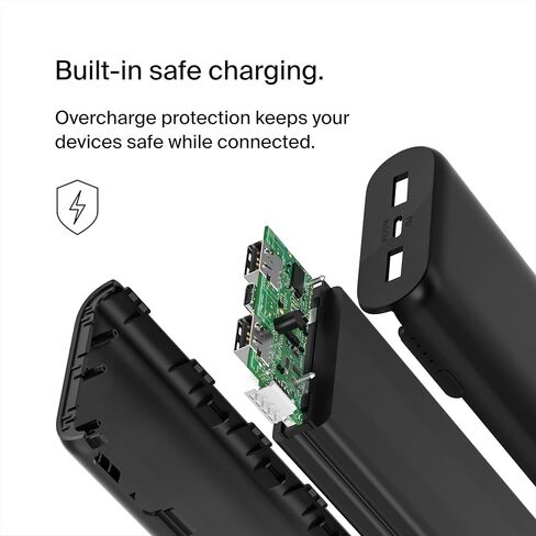 شاحن محمول من بيلكين، باور بانك بثلاثة منافذ - 12 بوصة. كابل USB-C إلى USB-C متضمن - 20000 مللي أمبير في الساعة مع PD 20 وات لهاتف iPhone 17 وAir وPro وPro Max وAirPods وNintendo Switch 2 والمزيد - Travel Essentials أسود in Saudi Arabia
