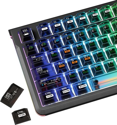 Black Clear keycaps,Transparent keycaps 60 75 100 Percent,Crystal Ceramic Custom Key Cap Set 115 Keys,Shine Through Key caps,Cherry Profile Key Cap for Mx Switches Mechanical Keyboard in Saudi Arabia