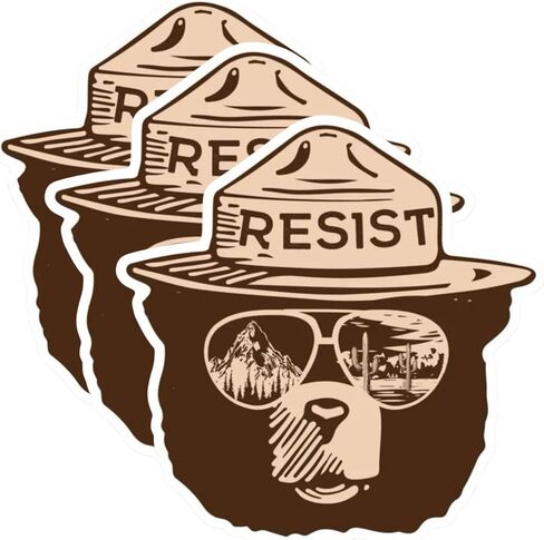 مجموعة شارات الفينيل من Resist Ranger Bear، مقاس 3 بوصة، لمسة نهائية لامعة، مقاومة للأشعة فوق البنفسجية، دب على شكل رسوم متحركة مع نظارات شمسية طيار لزجاجات المياه وأجهزة الكمبيوتر المحمولة والسيارات in Kuwait