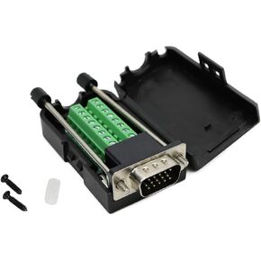 Twinkle Bay D-SUB DB15 Male 15Pin Jack Port to Terminal Breakout Board Connector 3Row Plug, DR15 VGA Male with Case