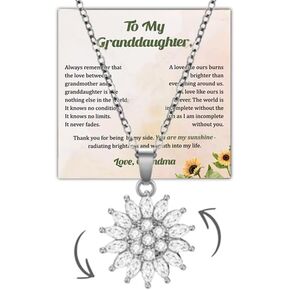 Keopun To My Granddaughter Sunflower Fidget Necklace, Silver 14K Gold Plated Granddaughter Necklace with Spinning Sunflower Pendant, Granddaughter Gifts from Grandma, Fidget Jewelry for Women Girls