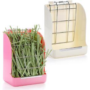 Foraineam 2 Pack Hay Feeder, Rabbit Feeder Guinea Pig Plastic Food Bowl, Less Wasted Hay Rack Manger, Hay Food Dispenser for Rabbit Guinea Pig Chinchilla and Other Small Animals