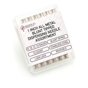 Dispense All - 12 Pack 8g 10g 12g 14g 1 Inch Stainless Steel Blunt Tip Dispensing Needle Assortment, Luer Lock | Dispense Oil, Juice, Ink, Glue, Distillate, Sand, Vegetable Glycerin, Refill Empty Pen
