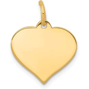 Solid 14k Yellow Gold Heart Disc Charm Engravable Pendant - 18mm x 14mm