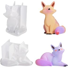2Pcs Fox Candle Mold 3D Cute Animal Resin Mold Fox Resin Casting Mold Silicone Mold for Candle Home Decorate DIY Crafts (Fox)