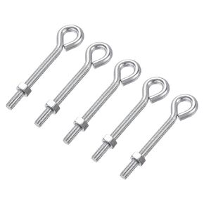 uxcell M8x50mm Eye Hooks Screws Bolts Kit, 5pcs Carbon Steel Hanger Eyelet Hooks Screw with Hex Nuts for Metal Hook, Wood Terminal Ring Hooks
