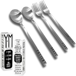 Emotions Utensil Set for Kids (4pcs) Stainless Steel Engraved with Motivational Words to Encourage Eating | Ages 2+ | Child Flatware Cutlery Set | Valentine's Day Gift for Toddlers and Kids