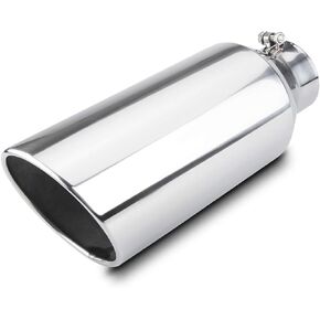 LCGP Diesel Exhaust Tip 4", 6" Outlet 18" Overall Length Bolt-On Truck Tip, Rolled Angle Cut, Polished Muffler Tip