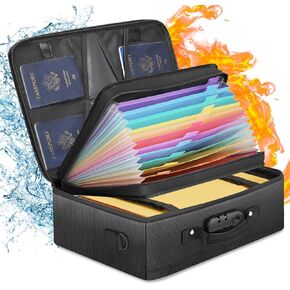 DEEGO Fireproof Document Bag With Lock, Important Document Organizer Waterproof Document Safe File Organizer Box File Storage Portable Travel File Safe For File Certificate Home Office
