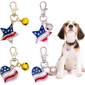 PET SHOW 4Pcs 4th of July Small Dog Bells for Collar Charm American Flag Pet Pendant Accessories Patriotic Rhinestone Bell for Collars Clip on Suitable for Medium Large Dogs Cat in Saudi Arabia