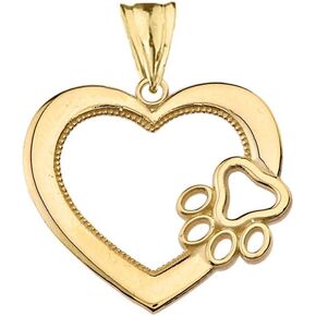 Dazzling 14k Yellow Gold Open Heart Dog Paw Print Charm Pendant