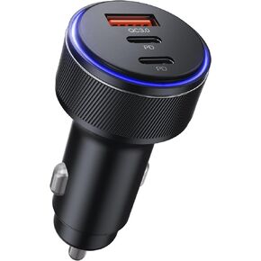 USB-C Car Charger, 3-Port 90W Fast Car Charger, Dual USB-C & USB-A Car Power Adapter, PD3.0 & QC3.0 Fast Charging for iPhone 15/14/13 Pro Max, iPad, MacBook and More