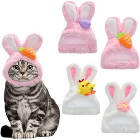 ShuRung Bunny Ear Hat for Cat & Small Dog, Soft Plush Adjustable Rabbit Themed Easter Headwear, 4PCs Set in 4 Styles