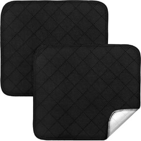 Waterproof Incontinence Chair Pads 2 Pack Non Slip Absorbent Pads, 18" x 16" Wheelchair Reusable Seat Pads Cover, Washable Nursery Pee Pad Seat Protector, Black
