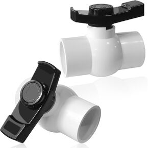 FANOVO 1 inch PVC Ball Valve, 2Pcs PVC Shut Off Ball Valve, Slip PVC Ball Valve with ''T'' Nimble Handle, Using for Commercial、Swimming Pool, Irrigation System, etc