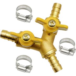 5/16" Hose Barb valve, Brass 3 Way Shut Off Valve Y Shaped 2 Switch Ball Valve