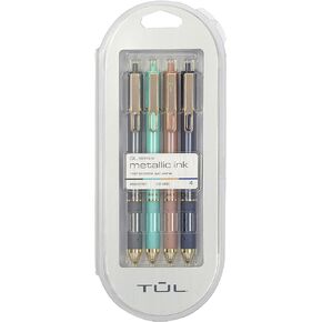 TUL® GL Series Retractable Gel Pens, Medium Point, 0.8 mm, Assorted Barrel Colors, Assorted Metallic Inks, Pack Of 4 Pens