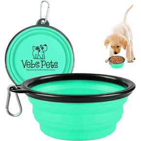 Collapsible Dog Bowls for Travel, 2-Pack Portable Dog Water Bowl for Medium and Small Dogs Cats Pet Foldable Feeding Watering Dish for Traveling Camping Walking w/ 2 Carabiners, BPA Free (Aqua)