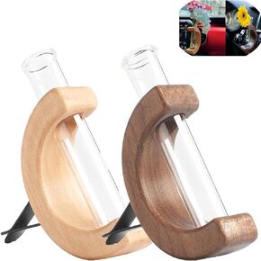Car Vase Vent Clip, 2PSC Car Flower Vase, Wooden Car Flower Vase Vent Clip, Car Flower Vase For Car Air Vent Ornament (Walnut+Birch).