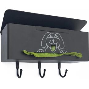 Poop Bag Holder Wall Mount Dog Poop Bag Dispenser with Hooks | 200/300 Single Large Roll Dog Waste Station Bags Dispenser Indoor, Metal, Black