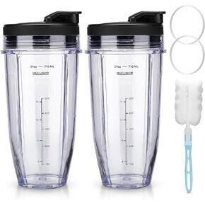 Ninja Blender Cups Replacement 24 oz Cups Kit with Sip & Seal Lids BL450 BL480 BL486 BL487 BL492 BL494 BL642 BL682 NN100 BL2012