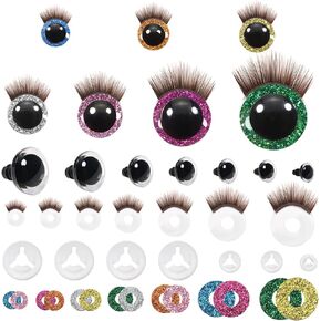 TOAOB 28pcs Plastic Safety Eyes 12mm to 30mm Glitter Safety Eyes with Washers and Black Eyelashes for Amigurumis Craft Crochet Eyes for DIY Puppet Bear Stuffed Animal Doll Making