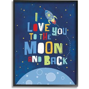 Stupell Industries I Love You Moon and Back Rocket Ship Wall Plaque, 10x15, Design by Artist Stephanie Workman Marrott