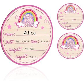 لافتة إعلان خشبية للطفل، لافتة Hello World لحديثي الولادة، لافتة إعلان ميلاد للمستشفى، علامة إعلان اسم الطفل، إعلان ميلاد الطفل، لاسم الطفل وتفاصيل الولادة، 6 بوصات قوس قزح وردي in Kuwait