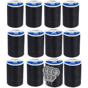 Coats & Clark Dual Duty All Purpose Thread 230A - White - 400 Yards Each Spool - 12 Pack Bundle with Bella's Crafts Needle Threaders (White)