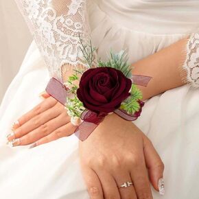 CASDRE Bridal Wrist Corsage Pearl Bride Wedding Hand Flower Wrist Bracelet Prom Wrist Floral Corsage for Women and Girls