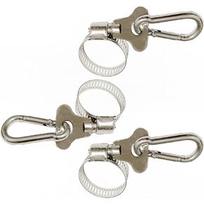 Boats Flag Pole Kits, Stainless Steel Boat Flag Pole Clips with Carabiner Clamp , For Flag Poles 0.75 to 1.2 Inch in Diameter - Flag and Pole Not Included. (3 Pack)