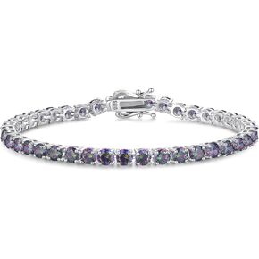 FANCIME Mothers Day Gifts Birthstone Bracelet Sterling Silver Gemstone Tennis Bracelets Fine Jewelry Wedding Bridal Prom Birthday Gift for Women Her, Length 7.9 Inch Width 4mm