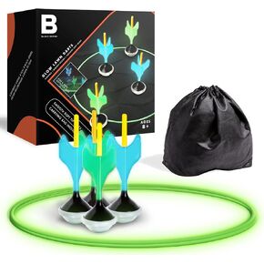 Black Series Glow in The Dark Soft Tip Lawn Darts Game Set, Outdoor Family Toy for Kids & Adults, Includes Portable Storage Bag for BBQ Backyard Beach Tailgate