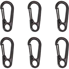 Mini Skater Tiny Alloy Clips Quick Release Paracord Keychains Spring Snap Hook for Work Car Keys Ring, Belt Loop, Dog Tags (Black, 6)