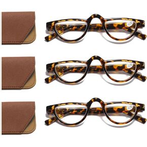 Hubeye 3 Pairs Plastic Retro Half Moon Frame Reading Glasses Lightweight Spring Hinge Women and Men Reader +2.0