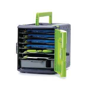 Copernicus Premium Tech Tub2 10-Device Lockable Classroom Charging Station Box for iPads, Chromebooks, or Tablets, Green/Black