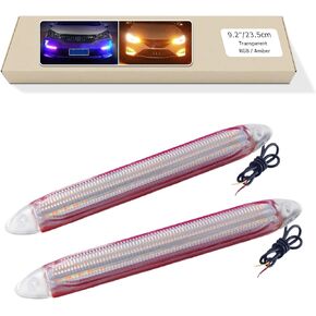 GZRUICA Daytime Running Light Strip, 6.10In DRL LED Strip Waterproof Sequential Flowing Turn Signal Lamp, LED Headlight Strip Universal for Most Cars, White/Amber Switchable (Black,15.5cm, 2PCS)
