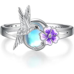 Daixiya Hummingbird Ring 925 Sterling Silver Moonstone Hummingbird Ring Hummingbird Jewelry Gifts for Women Girls