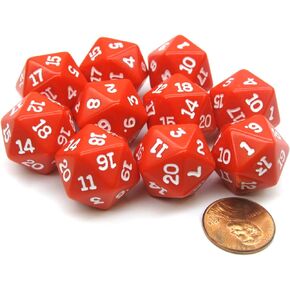 Set of 10 Twenty Sided 19mm D20 Opaque RPG Dice - Red with White Numbers Die by Koplow Games