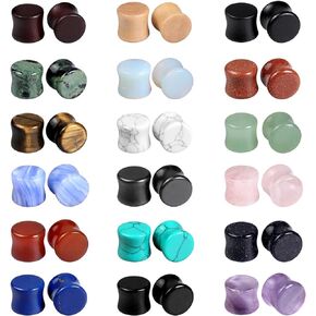 Wood Mixed Stone Ear Plugs Ear Gauges Double Flared Saddle Stretching Gauge Expander (18 Pairs/36 Pieces,00g-14mm)