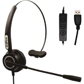 TriPro Monaural USB VoIP Headset for Computer Internet Calls, VoIP Communication, Skype, Webinar, Softphone, Call Center with Noise Cancelling Microphone and Volume Adjuster