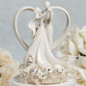 Wedding Collectibles Vintage Rose Pearl and Heart Wedding Cake Topper: Base Color: GOLD WIRING