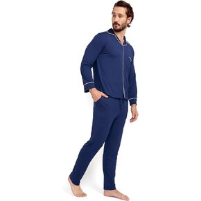 Ejis Mens Pajama Set, Anti Odor, Ultra-Soft and Breathable Micro Modal Pajama Pants And Top Navy