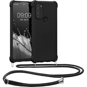 kwmobile Crossbody Case Compatible with Motorola Moto G71 5G Case - TPU Silicone Cover with Strap - Black